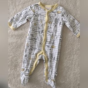 Sunshine Baby White/ Black Stripe Animal Themed Footed Onesie. Size 3 Months